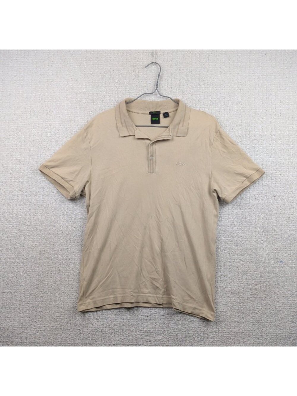 Hugo Boss Polo Shirt Mens M Sand Tan Beige Slim Fit Short Sleeve Preppy Read